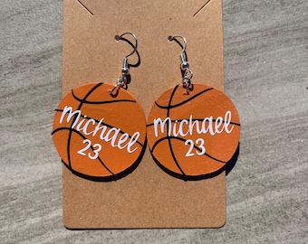 Personalized basketball earrings, custom sports earrings, basketball jewelry with custom name and/or number, basketball gifts, gifts for mom