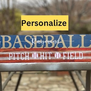 Personalized Baseball Sign, gifts for baseball player, gifts for coach, baseball fans, American flag sign, baseball signed, wooden sign name