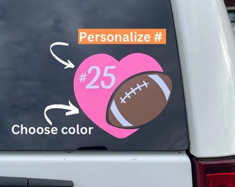 Football personalized number car decal, football decal, personalized car decal, sports decal, customized football car decal, football mom