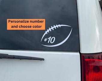 Football personalized number car decal, football decal, personalized car sticker, sports sticker, customized football car mom decal