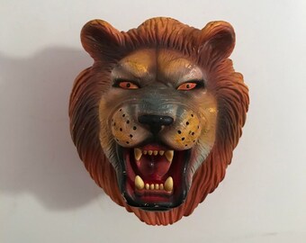 Vintage Placo Lion vinyle marionnette à main jouet 1997 réaliste animal sauvage coloré