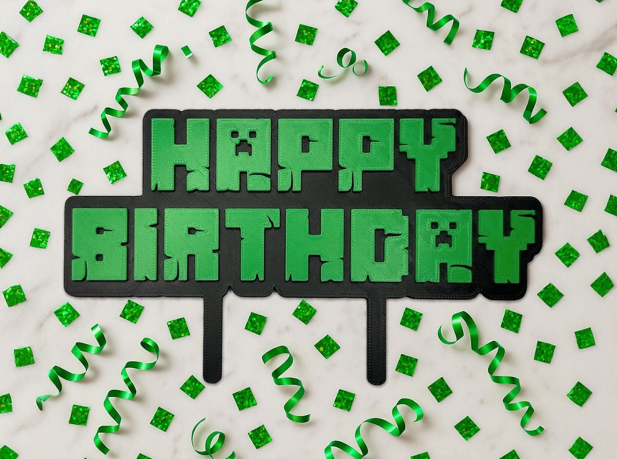 Minecraft Gamer Cake and Cupcake Toppers