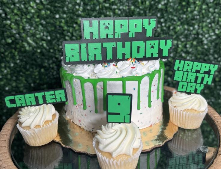 Minecraft Gamer Cake and Cupcake Toppers