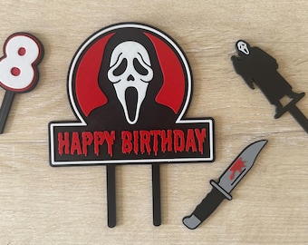 Adorno para tarta de cumpleaños de Ghostface de Scream – Decoraciones de terror personalizadas para cumpleaños