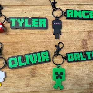 Pixel Style Gaming Custom Name Keychain - Cute Creeper, Chicken, TNT, Enderman Charm - 3D Printed Perfect Gift for Every Minecrafter- Movie