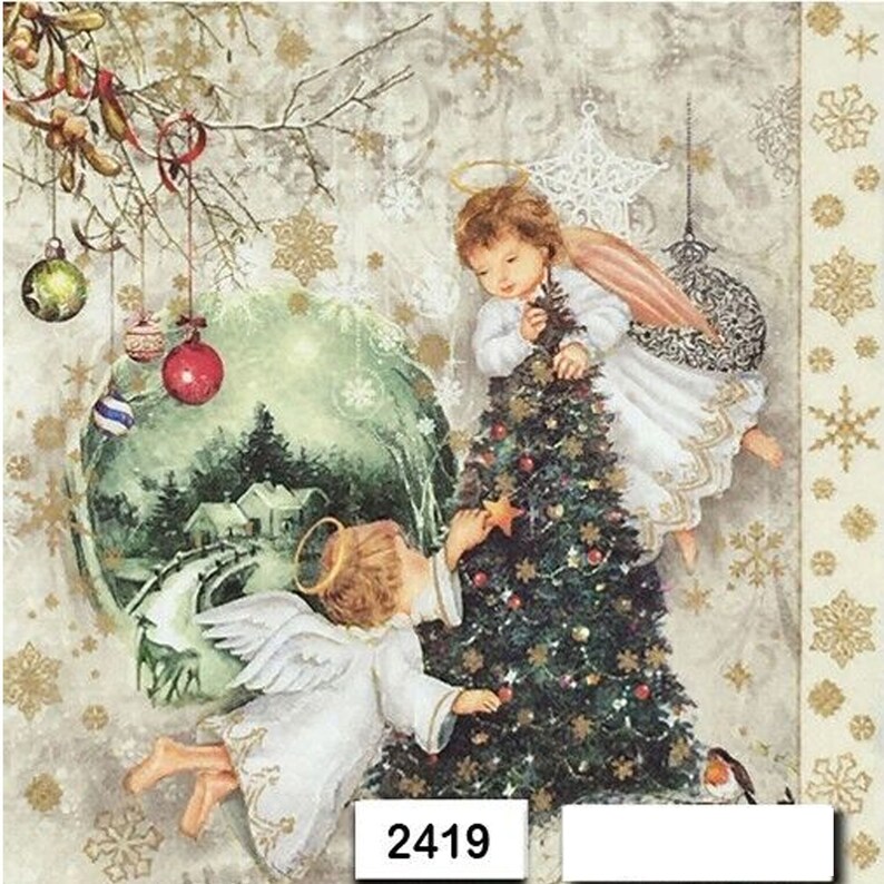 Christmas Angels Paper Napkins Two Individual Paper Luncheon Etsy