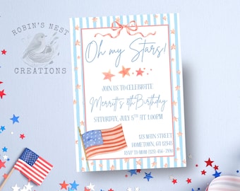 Invitation personnalisée fête d'anniversaire patriotique Oh My Stars - téléchargement numérique