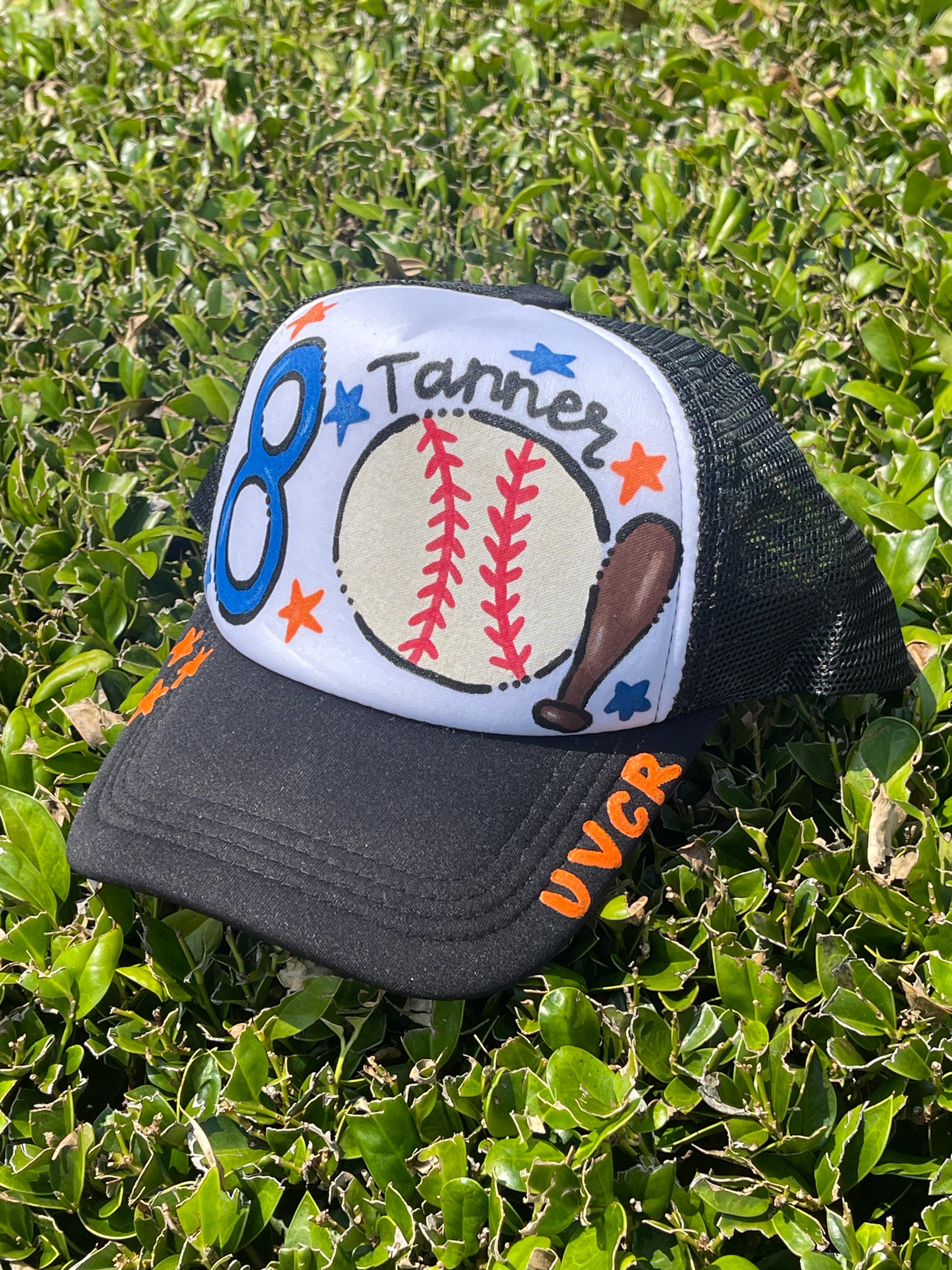 Hand Painted Baseball Mesh Trucker Hat - Etsy display picture 1