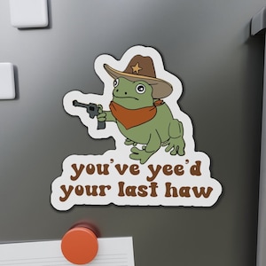 Funny Cowboy Frog Magnet | Cottage Core Magnet | Tarot Card Magnet for Fridge | Cute Hippie Funny Magnet