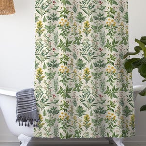 Wildflower Herb Shower Curtain, Floral Green Bathroom Decor, Nature Botanical Housewarming gift, Herbology Home Decor, Gift for mom