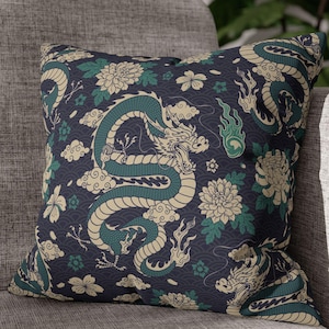 Funda de almohada de dragón azul, funda de almohada tradicional china, cojín decorativo para sofá, cojín floral, decoración oriental para el hogar, regalo de almohada para la cama