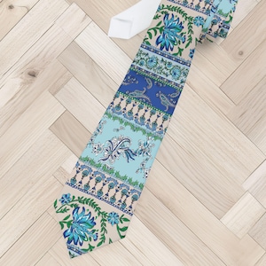 Blue Paisley Floral Neck Tie, Tie for Weddings, Parties, and Formal Events, Elegant Gift for Men, Fun Indian Ethnic Tie, Gift Idea