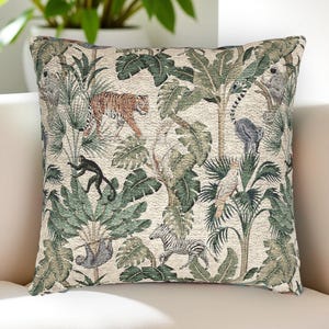 Safari Jungle Woven Pillow, Animal Print Home Decor, Botanical Tropical Throw Cushion, Safari Adventure Gift, Boho Chic Pillow Cover