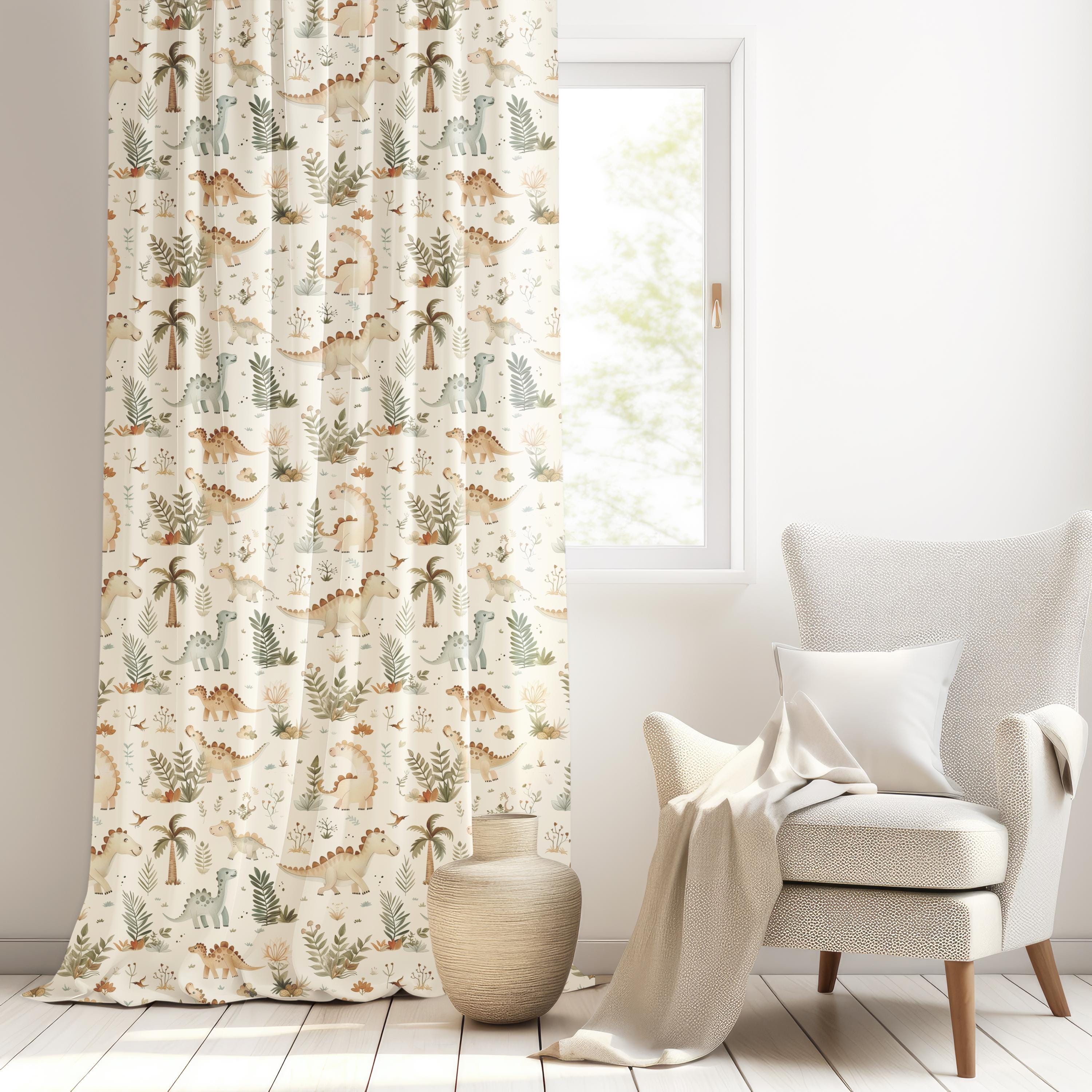 Dinosaur Curtains, Nursery Curtains, Baby Curtains, Car Window Blockout Drapes for Kids Boys Bedroom, Nursery Decor, Sheer Window Curtain