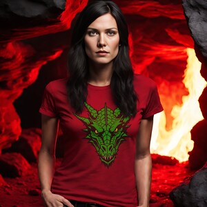 Green Dragon head tshirt, fantasy mythical creature t-shirt, legendary beast tee, legend fierce lizard dungeon clothing