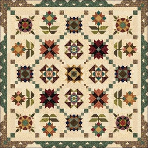 Zestaw do patchworku Scatter Garden Quilt Kit. 66 1/2 x 66 1/2. Ulubione elementy koszyka ze ścinkami autorstwa Kim Diehl dla Henry&#39;ego Glassa.