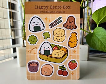 ハッピーな弁当箱ステッカーシート | 日記、プランナー、ペンパルメールに使えるかわいい食べ物ステッカー