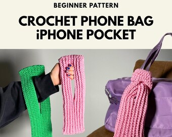 Crochet Phone Bag Pattern iPhone Pocket Tutorial PDF+Video Phone sleeve DIY