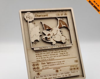 Charizard Pokemon TCG Card SVG/Ai/DXF | Fan-Made Wooden Trading Card Design + Free Stand | Laser Cut Engraving Digital Files Download