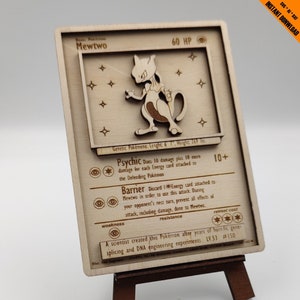 Mewtwo Pokémon - Tarjeta de madera - 150 - 10/102 - Archivos de corte láser para madera - ¡Solo archivo de corte láser SVG/AI/DXF! + Soporte gratuito