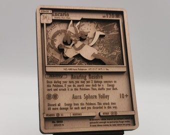 Lucario #448 Pokemon TCG Card SVG/Ai/DXF | Fan-Made Wooden Trading Card Design + Free Stand | Laser Cut Engraving Digital Files Download