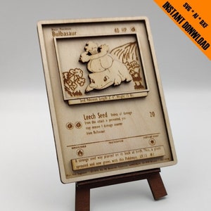Pokémon Bulbasaur - Carta di legno - 001 - 44/102 - File di taglio laser per legno - Solo file di taglio laser SVG/AI/DXF! + Supporto gratuito