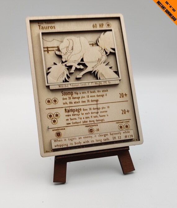 Tauros #128 Pokemon TCG Card Svg/ai/dxf | Fan-made Wooden Trading Card  Design + Free Stand | Laser Cut Engraving Digital Files Download - Etsy
