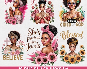 Black Girl Praying Clipart, Black Woman Christian PNG Bundle, God Has a Plan Sublimation PNG, Religious Melanin Girl Magic Inspirational Art