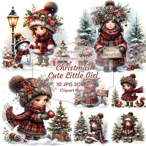 Clipart Noël fille, petite fille vintage, clipart Noël aquarelle, clipart fille hiver, travaux manuels en papier, journal indésirable, scrapbooking