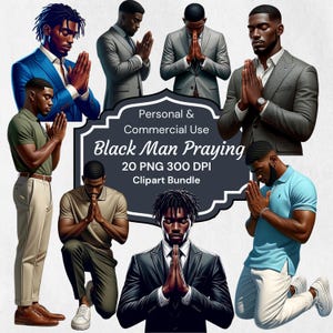 Black Praying Man Clipart: Christian PNG Bundle (Digital Download)