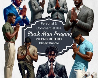 Black Praying Man Clipart: Christian PNG Bundle (Digital Download)