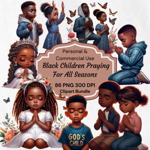 Praying Kids Clipart, Black Boys & Girls Praying, Bible Teaching Scrapbooking, Religious kids craft, Children Praying, Kids prayer journals