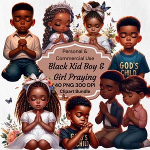 Clipart de niños orando, niños y niñas negros orando, álbum de recortes con enseñanzas bíblicas, manualidades religiosas para niños, niños orando, diarios de oración para niños