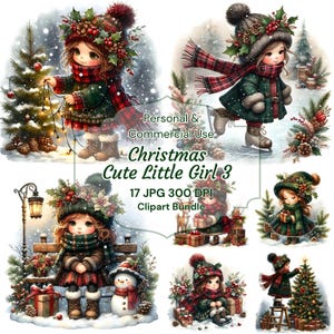 Kerstmeisje clipart, winter clipart aquarel clipart, kerstvakantie Winter Wonderland, winter meisje clipart, JPG-afbeeldingen, Papercraft