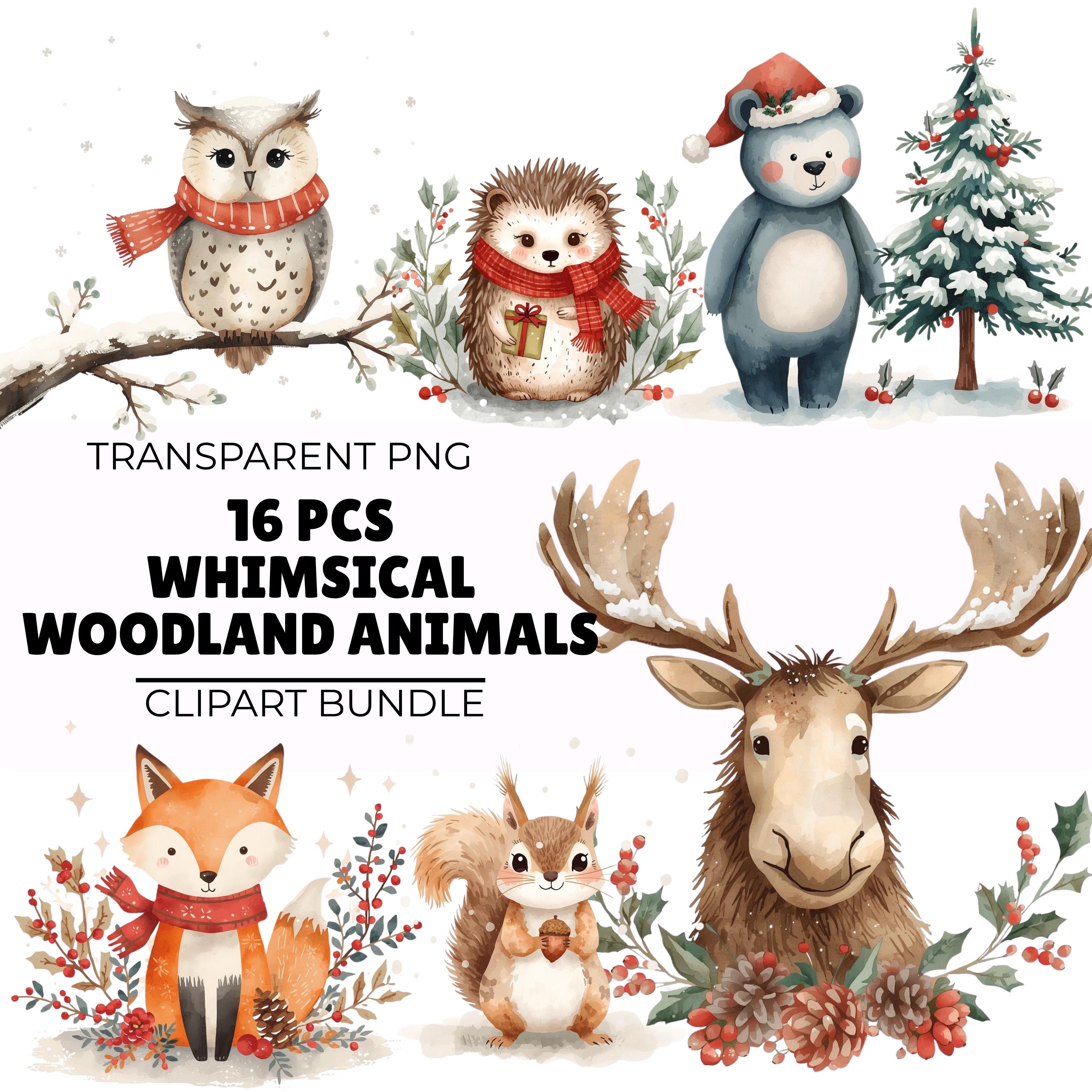 Cute Christmas Woodland Animals Clipart PNG: Whimsical Winter Animals ...
