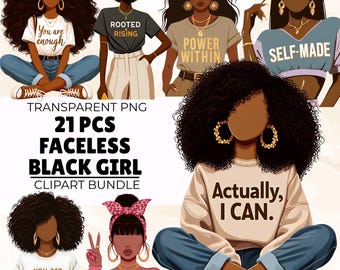 Faceless Black Girl Clipart: Melanin Woman PNG, Commercial Use (Digital Download)