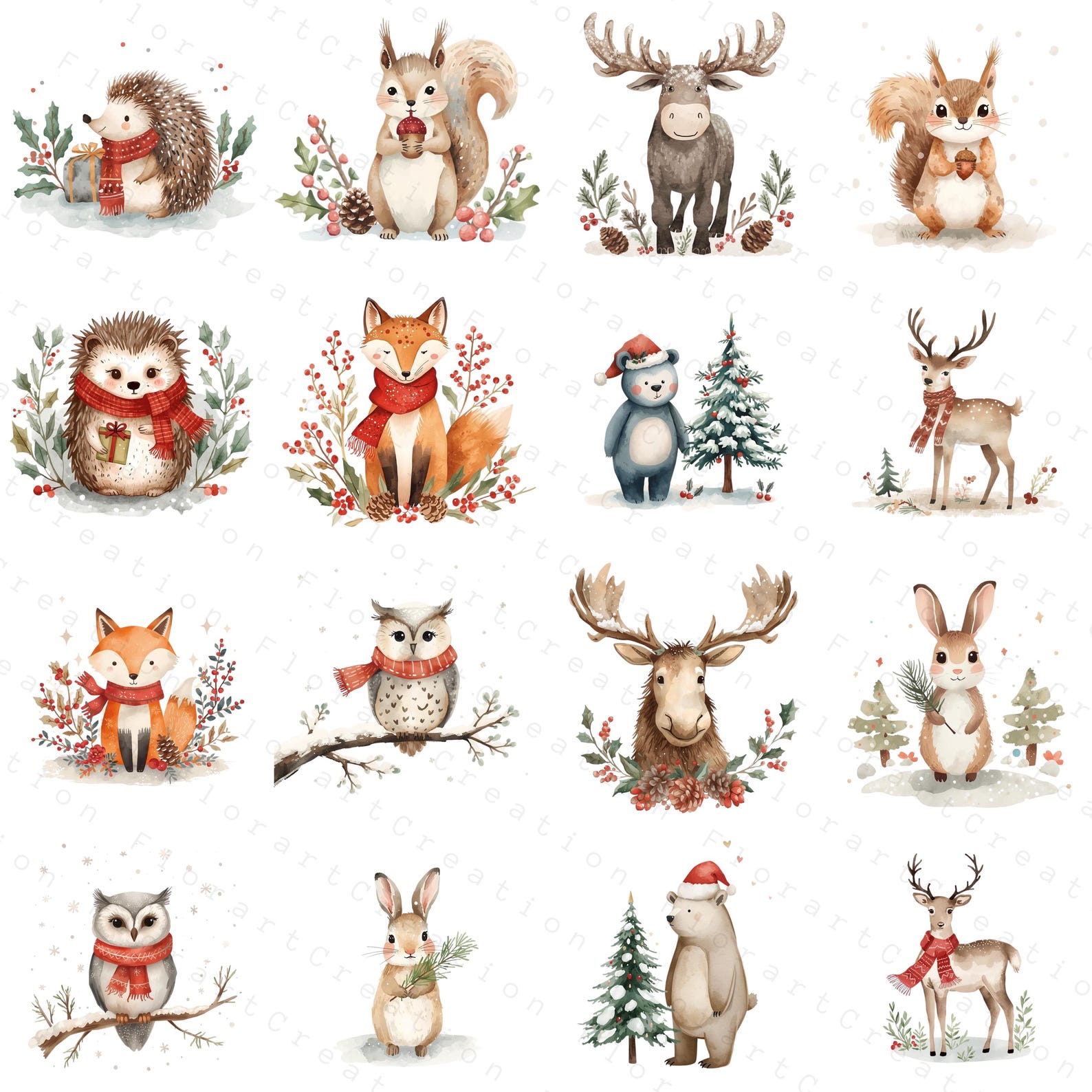 Cute Christmas Woodland Animals Clipart PNG: Whimsical Winter Animals ...