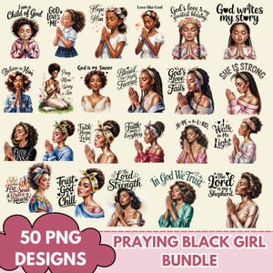 Black Girl Praying Watercolor Clipart: Woman of Faith PNG Digital Download