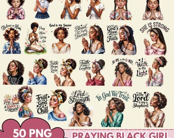 Black Girl Praying Watercolor Clipart: Woman of Faith PNG Digital Download