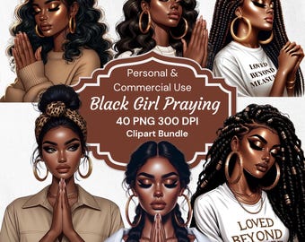 Clipart Black Girl Praying: Afro-Amerikaanse vrouwen, Faith Art (PNG, 300 DPI)
