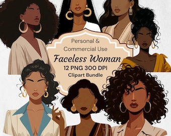 Boho Gesichtslose schwarze Frau Clipart: Melanin Art (PNG)