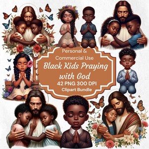 Bidden kinderen clipart, zwarte jongens en meisjes bidden, bijbelonderwijs scrapbooking, religieuze kinderen ambacht, biddende kinderen, kind van God clipart