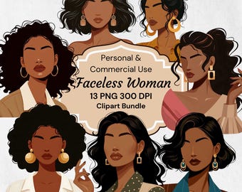 Black Girl Clipart: Faceless Woman PNG Stickers (Digital Download)