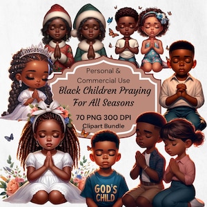 Praying Kids Clipart, Black Boys & Girls Praying, Bible Teaching Scrapbooking, Religious kids craft, Children Praying, Kids prayer journals