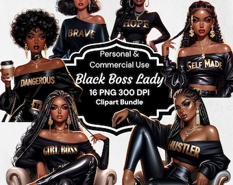 Black Boss Lady-clipartbundel: Melanin Girl Boss, png (digitale download)