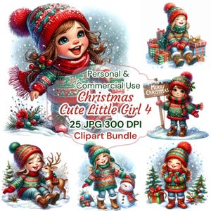 Christmas Girl Clipart Jpg, Winter Wonderland Decor, Watercolor Clipart Christmas Holiday Design, Winter Girl, Invitation, Sublimation