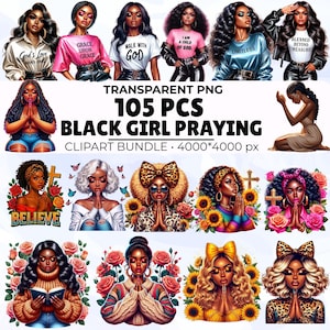 Black Girl Praying Clipart: Afro Girl PNG for Sublimation, Planner, Journal, Digital Download