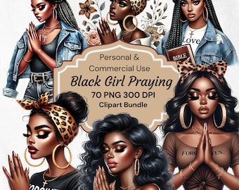 Black Girl Praying Clipart: Spiritual PNG Bundle (Digital Download)
