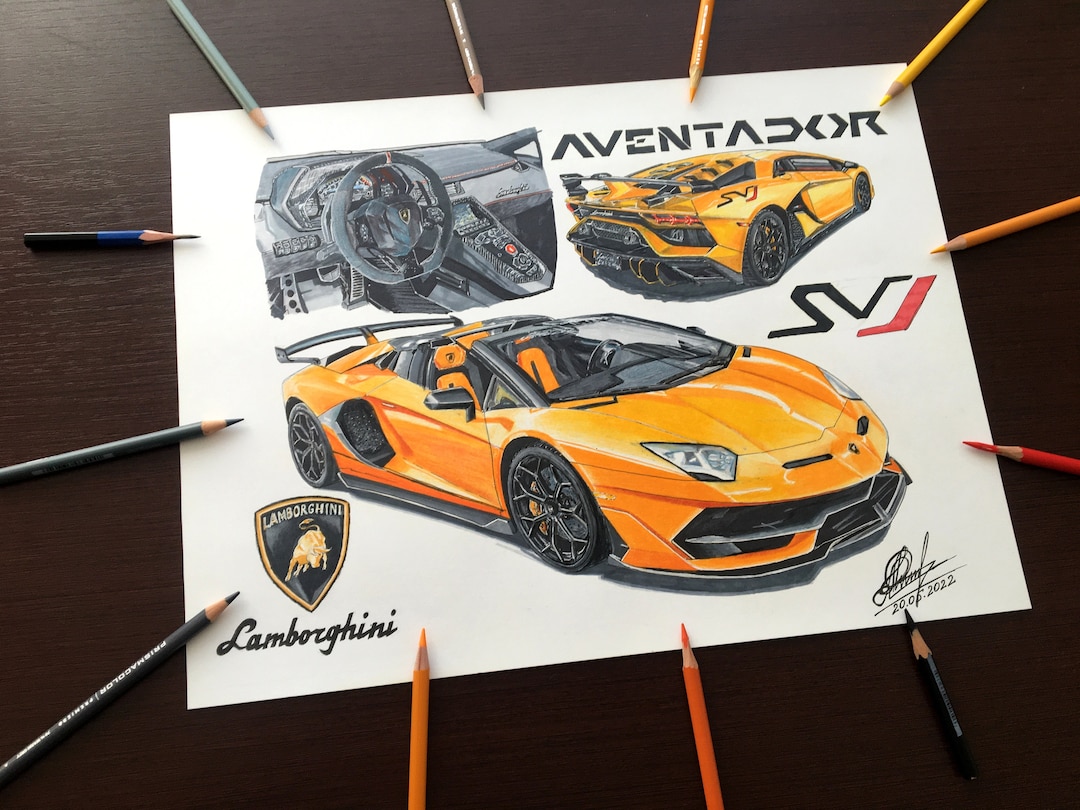Lamborghini Aventador SVJ Drawing Hand Drawn Car Art digital Download lamborghini-aventador-svj-drawing-hand-drawn-car-art-digital-download