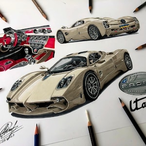 Drawing Pagani Utopia, car drawing, Drawing Utopia, Pagani car drawing, realistic car drawing, Digital image, Car Scetch, Car Portrait